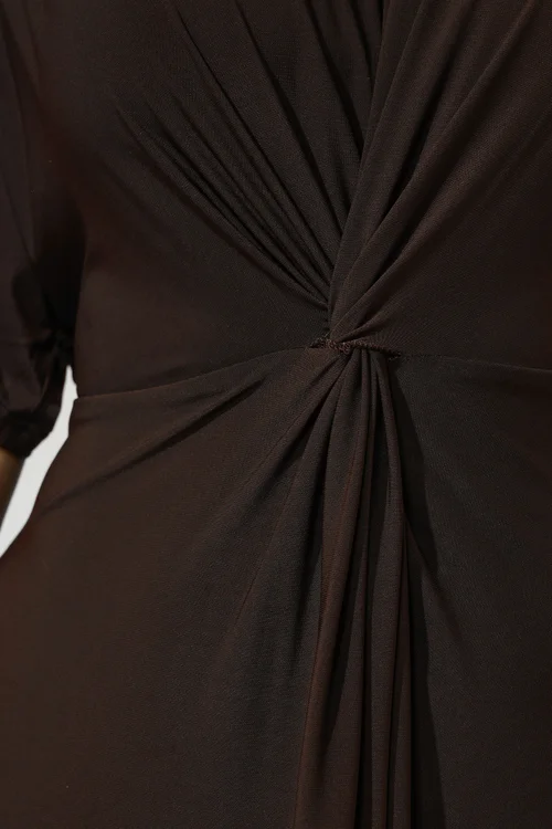 YOURS LONDON Curve Chocolate Brown Knot Front Dress - 12 Image 5