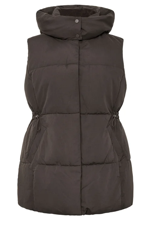 YOURS Curve Chocolate Brown Short Padded Gilet - 34-36 Image 5