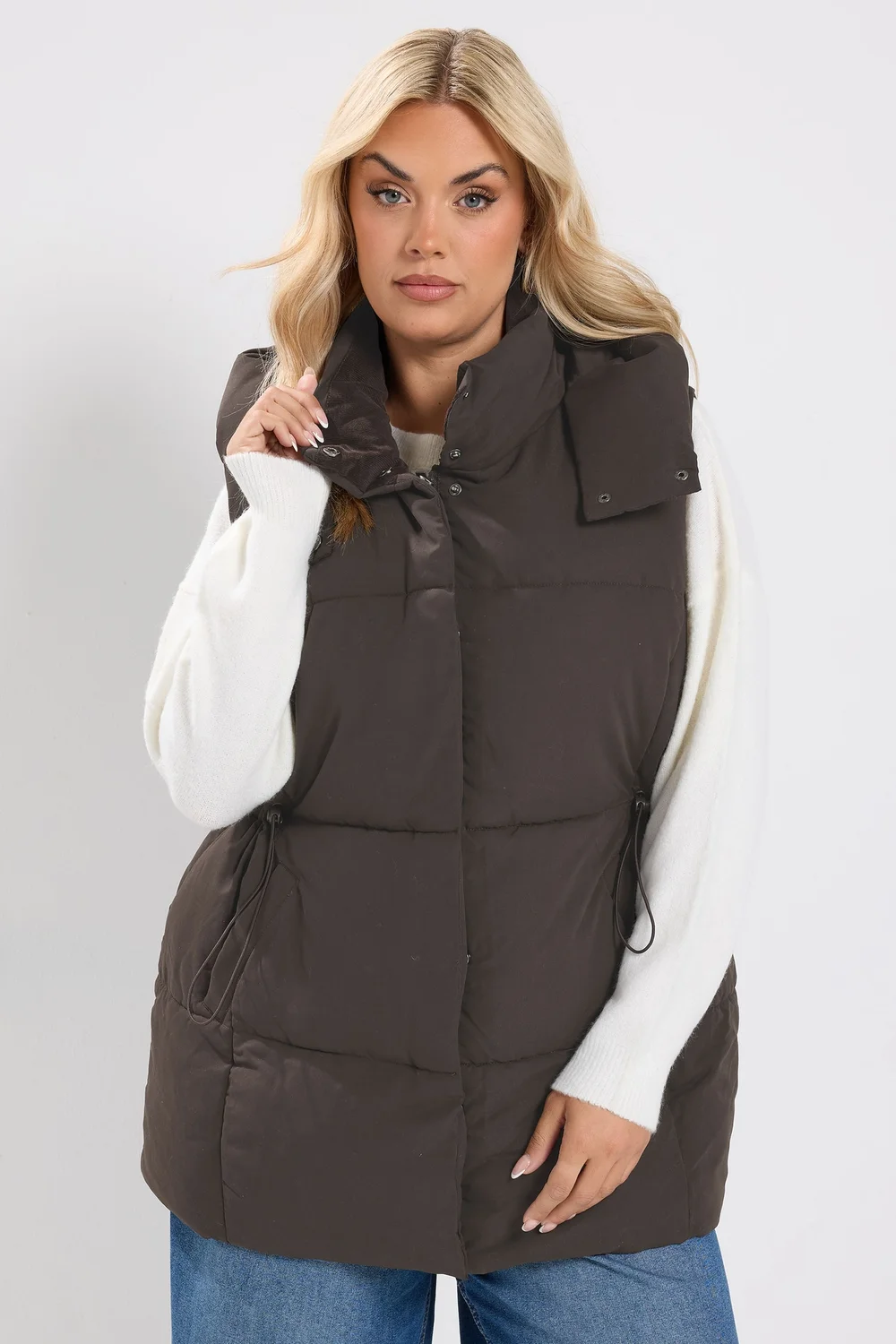 YOURS Curve Chocolate Brown Short Padded Gilet - 34-36 Image 1