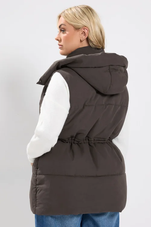YOURS Curve Chocolate Brown Short Padded Gilet - 34-36 Image 3
