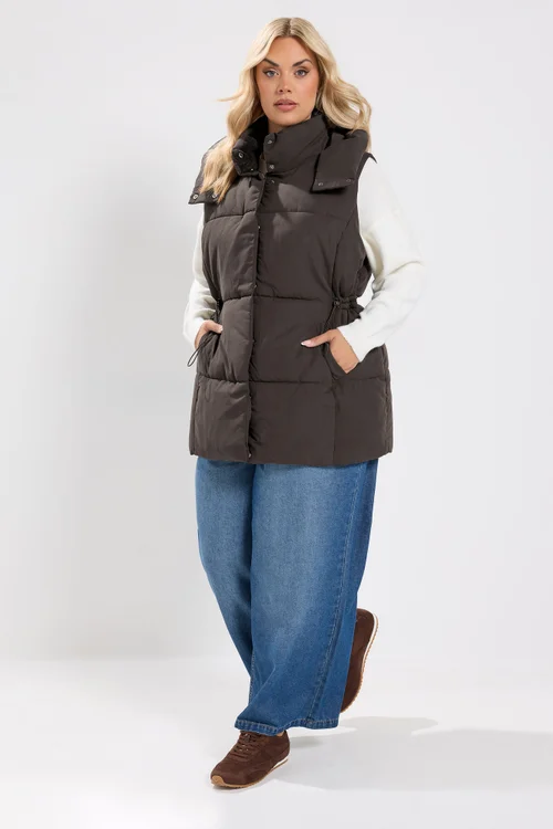 YOURS Curve Chocolate Brown Short Padded Gilet - 34-36 Image 2