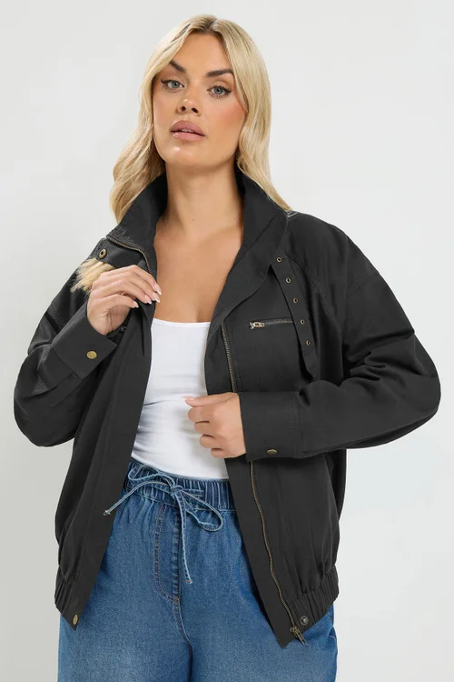 Yours Curve Black Funnel Neck Twill Shacket - 14 Image 2