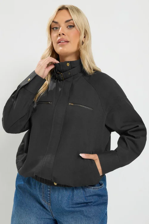 Yours Curve Black Funnel Neck Twill Shacket - 14 Image 1