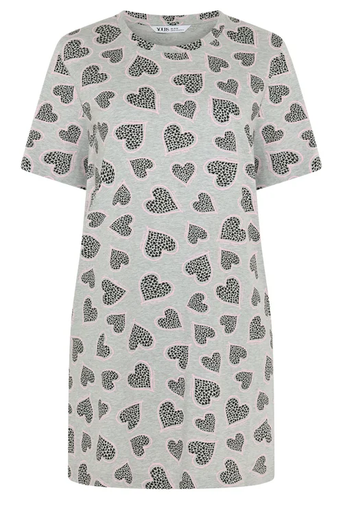 Yours Curve Grey Cluster Heart Print Nightdress - 30-32 Image 5