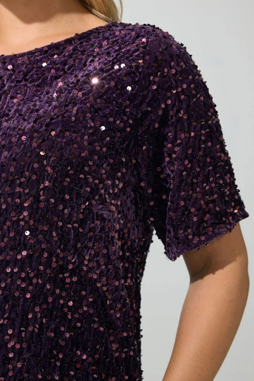 Yours London Curve Purple Sequin Velvet T-Shirt - 26-28 Image 5