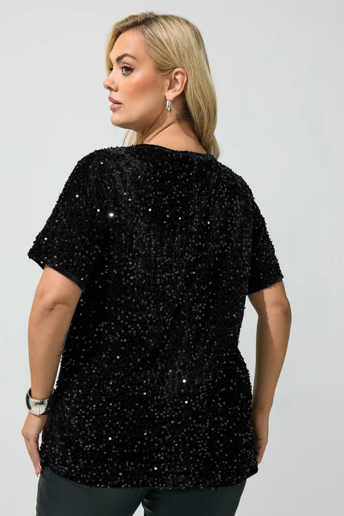 Yours London Curve Black Sequin Velvet T-Shirt - 14 Image 4