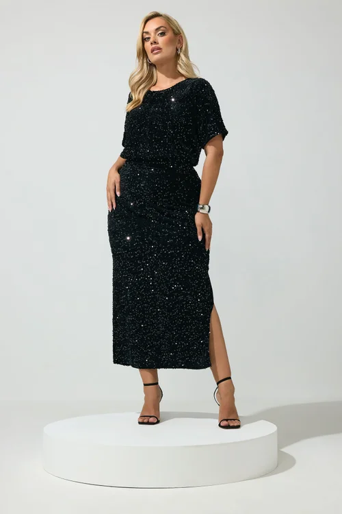 Yours London Curve Black Sequin Velvet T-Shirt - 14 Image 3