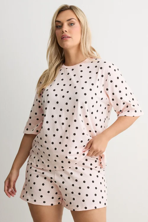 Yours Curve Pink Polka Dot Pyjama Shorts - 30-32 Image 3