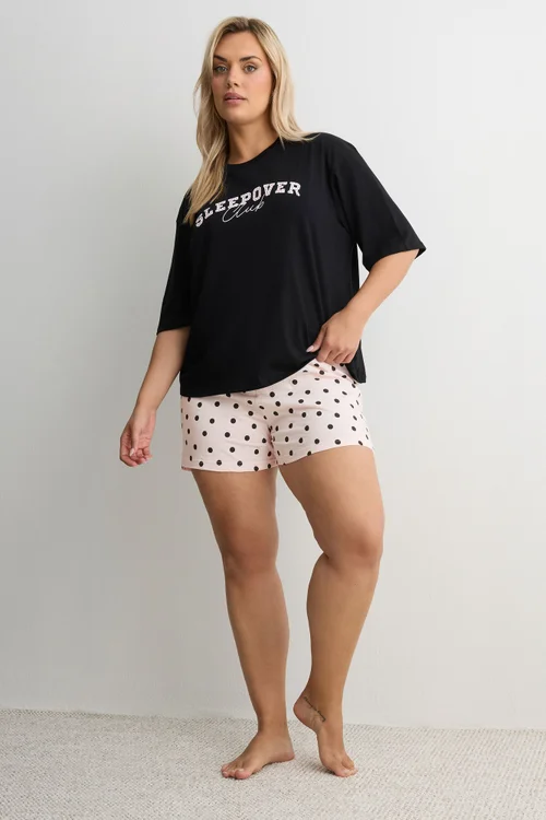 Yours Curve Pink Polka Dot Pyjama Shorts - 30-32 Image 2