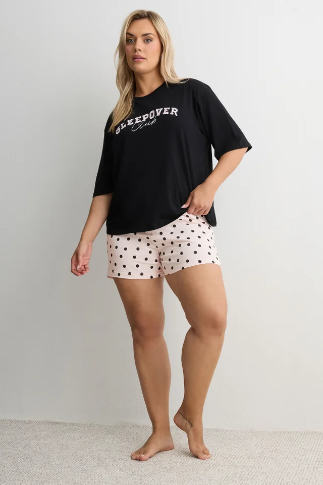 Yours Curve Pink Polka Dot Pyjama Shorts