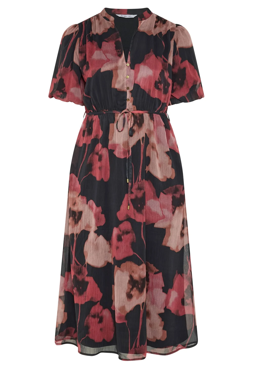 Yours London Curve Red Blurred Floral Puff Sleeve Dress - 18 Image 5