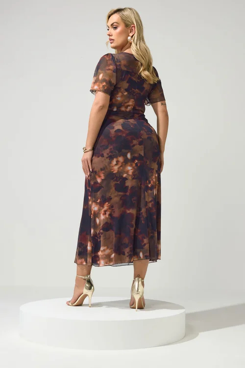Yours London Curve Brown Floral Square Neck Maxi Dress - 20 Image 3
