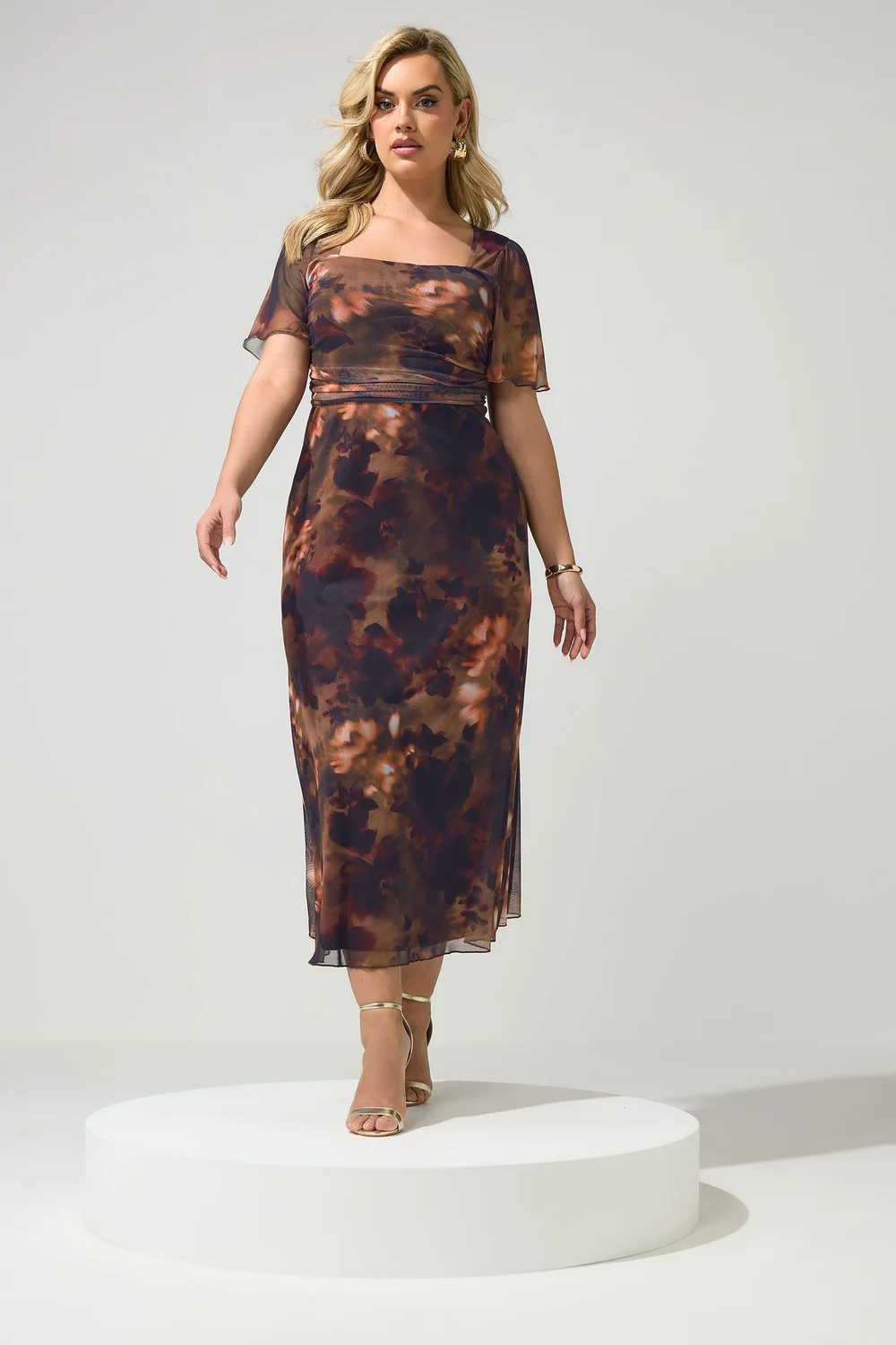 Yours London Curve Brown Floral Square Neck Maxi Dress - 20 Image 2