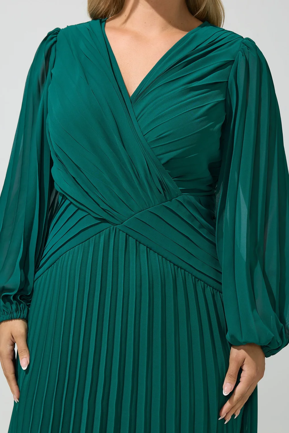 Yours London Curve Teal Green Pleated Dress - 24 Image 4