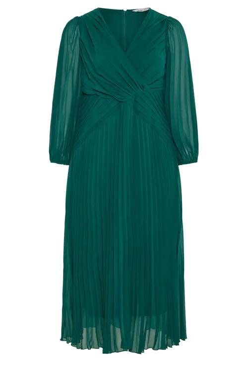 Yours London Curve Teal Green Pleated Dress - 24 Image 5