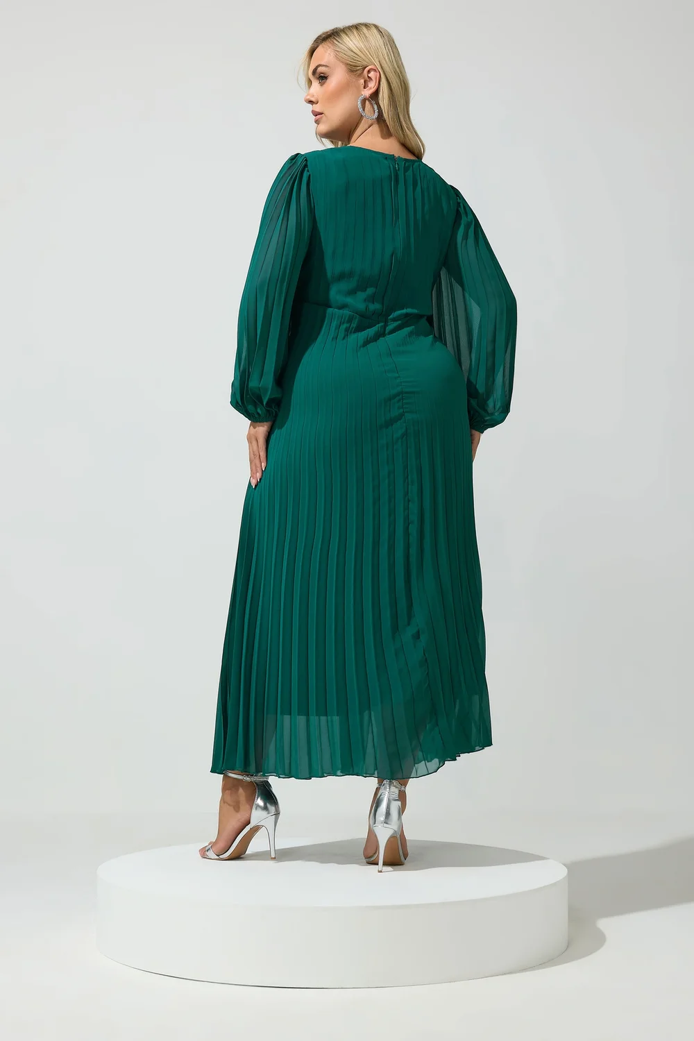 Yours London Curve Teal Green Pleated Dress - 24 Image 3