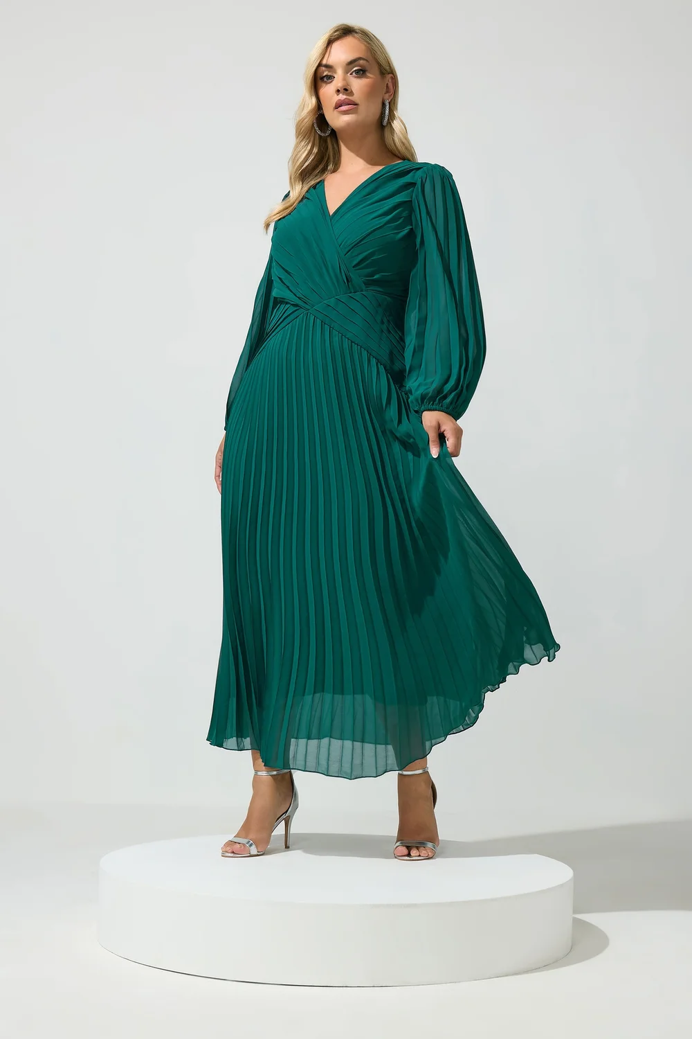 Yours London Curve Teal Green Pleated Dress - 24 Image 1