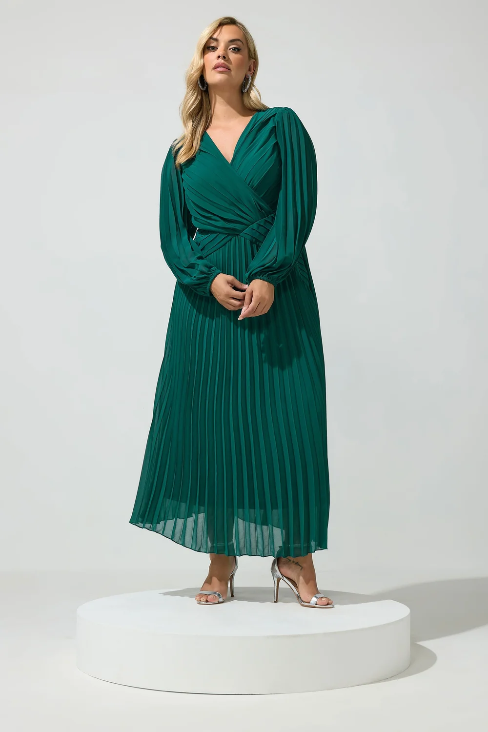 Yours London Curve Teal Green Pleated Dress - 24 Image 2