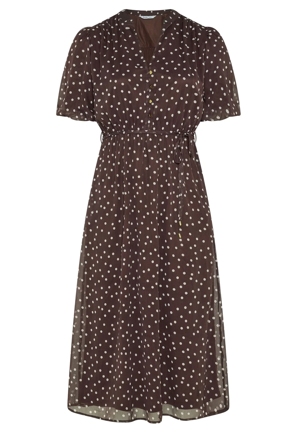 Yours London Curve Chocolate Brown Polka Dot Puff Sleeve Dress - 14 Image 5
