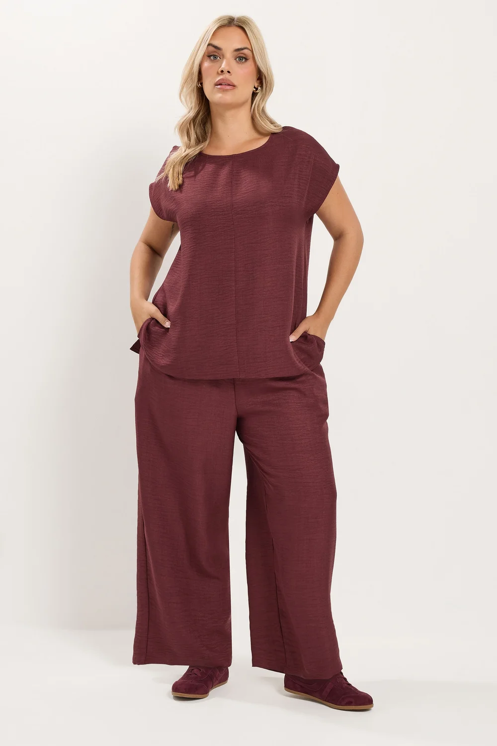 Yours Curve Wine Red Seam Detail Top - 18 Image 3