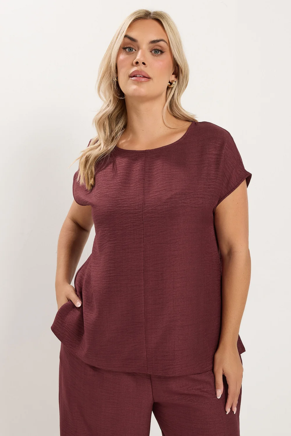 Yours Curve Wine Red Seam Detail Top - 18 Image 1
