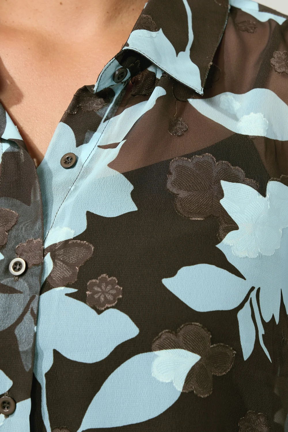 Yours London Curve Chocolate Brown & Blue Jacquard Shirt - 12 Image 4