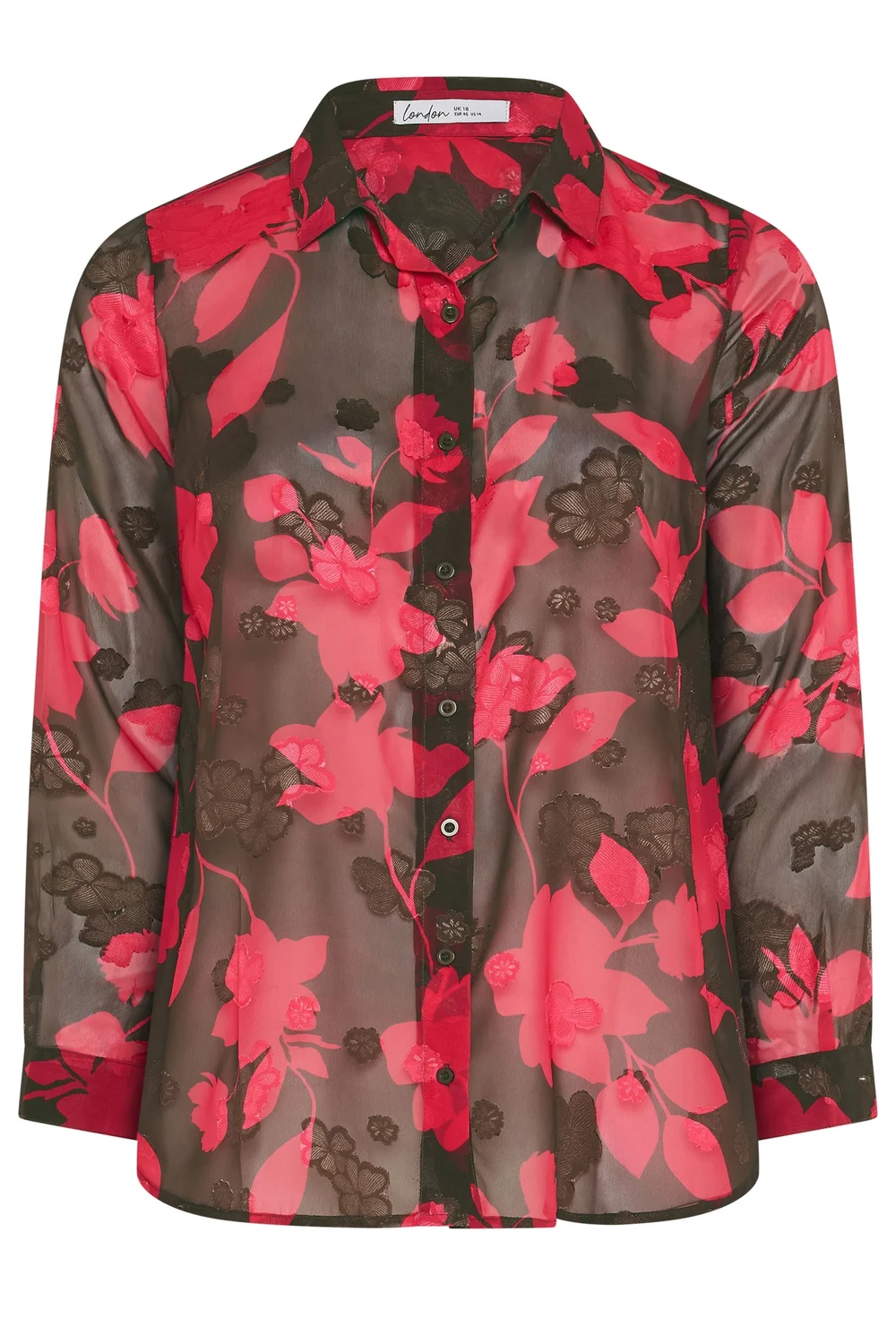 Yours London Curve Chocolate Brown & Pink Jacquard Shirt - 10 Image 5