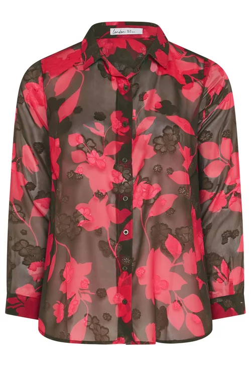Yours London Curve Chocolate Brown & Pink Jacquard Shirt - 10 Image 5