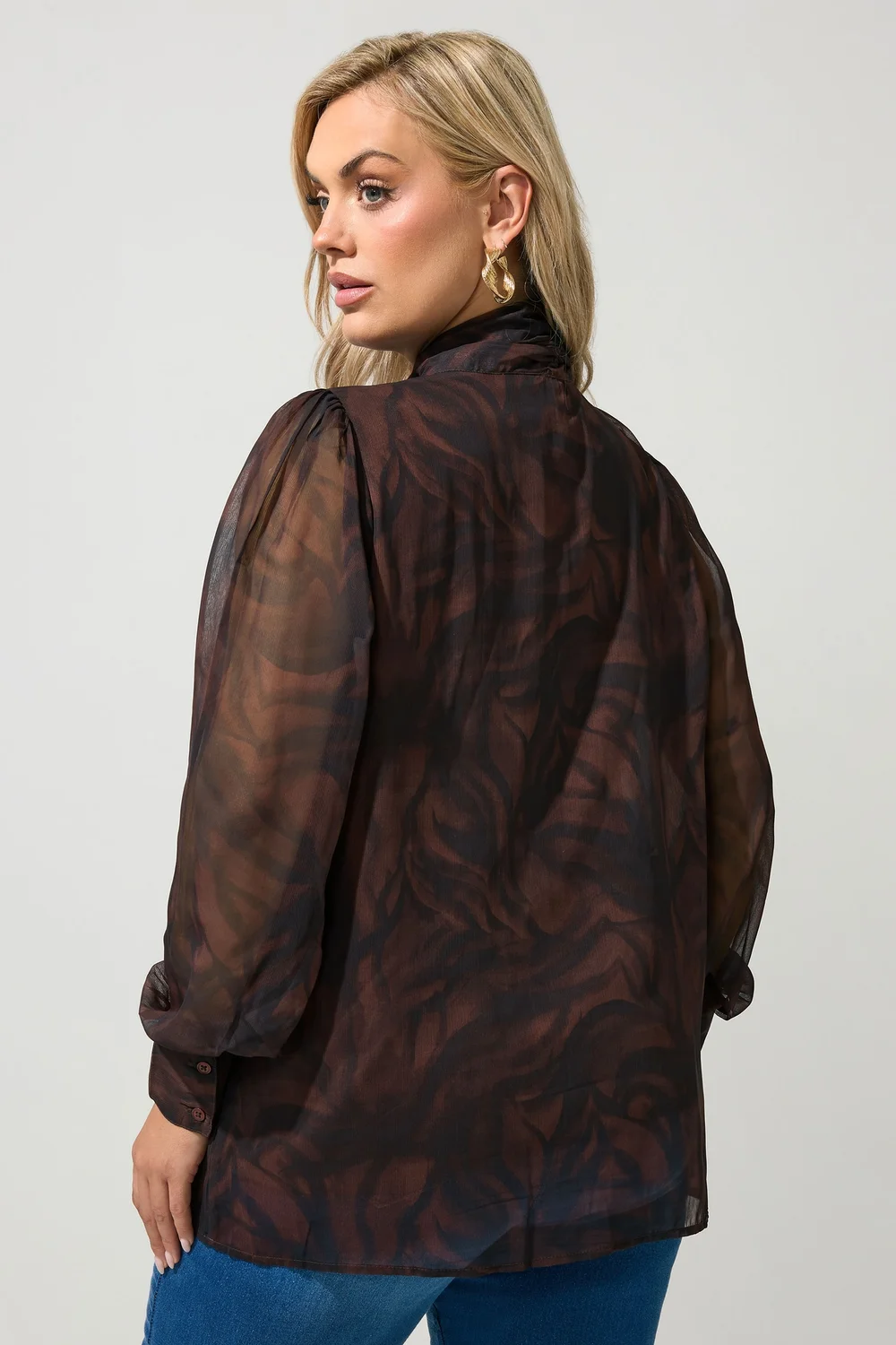 Yours London Curve Brown Zebra Side Bow Blouse - 20 Image 4