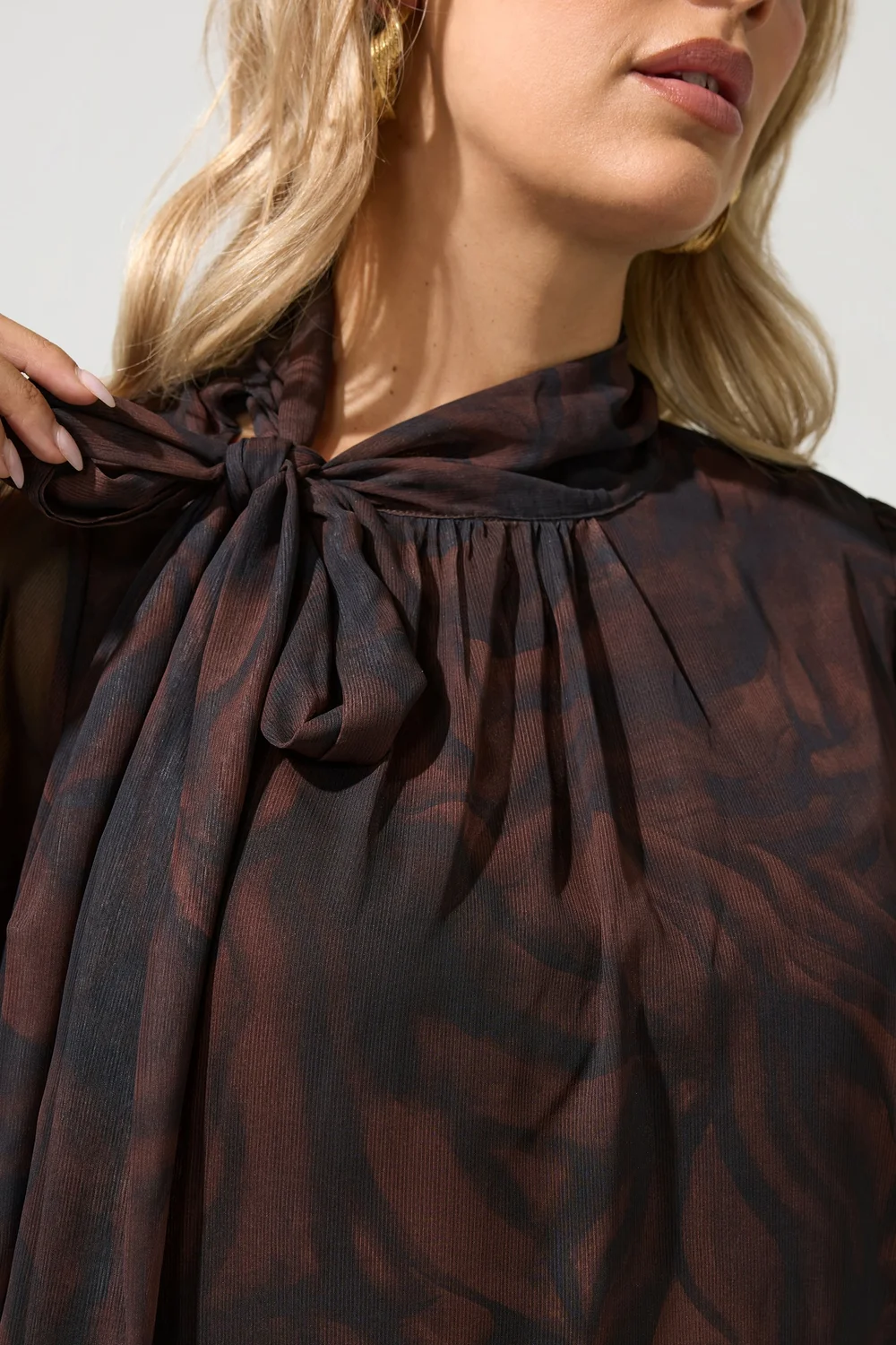 Yours London Curve Brown Zebra Side Bow Blouse - 20 Image 1