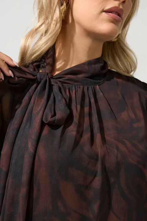 Yours London Curve Brown Zebra Side Bow Blouse - 20 Image 1