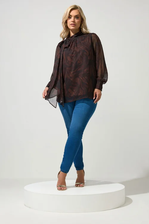 Yours London Curve Brown Zebra Side Bow Blouse - 20 Image 3