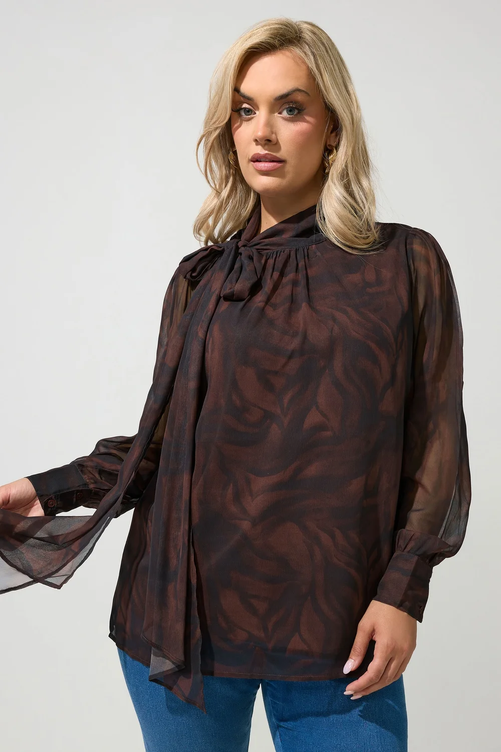 Yours London Curve Brown Zebra Side Bow Blouse - 20 Image 2