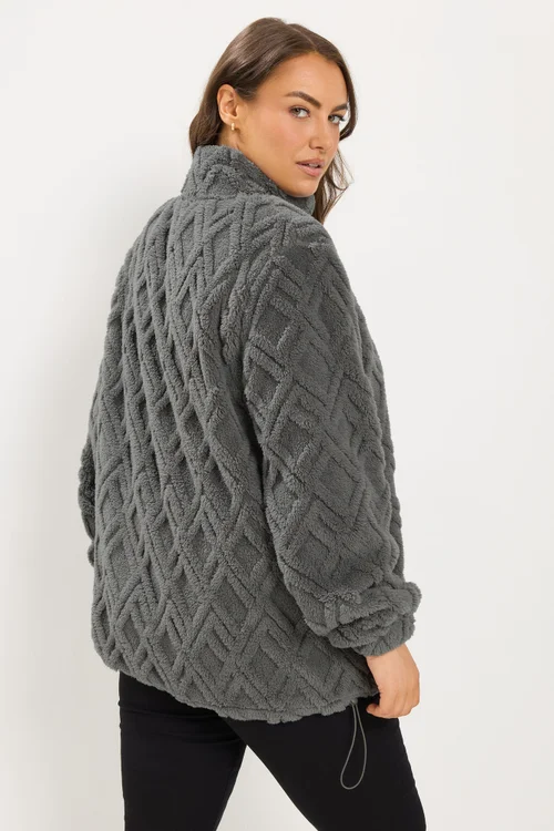 Yours Curve Charcoal Grey Textured Fleece Jacket - 14 Image 3