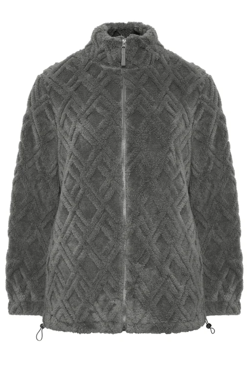 Yours Curve Charcoal Grey Textured Fleece Jacket - 14 Image 5