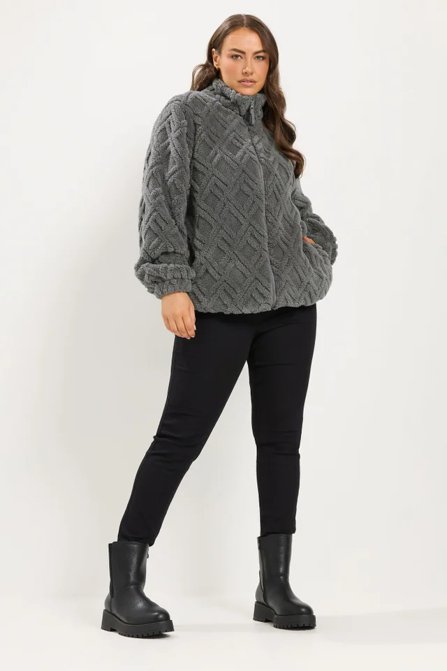 Yours Curve Charcoal Grey Textured Fleece Jacket
