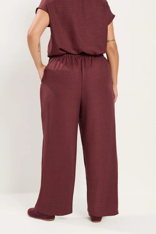 Yours Curve Wine Red Textured Wide Leg Trousers - 16 Image 4