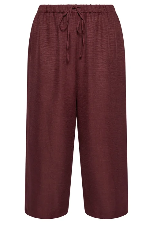 Yours Curve Wine Red Textured Wide Leg Trousers - 16 Image 2
