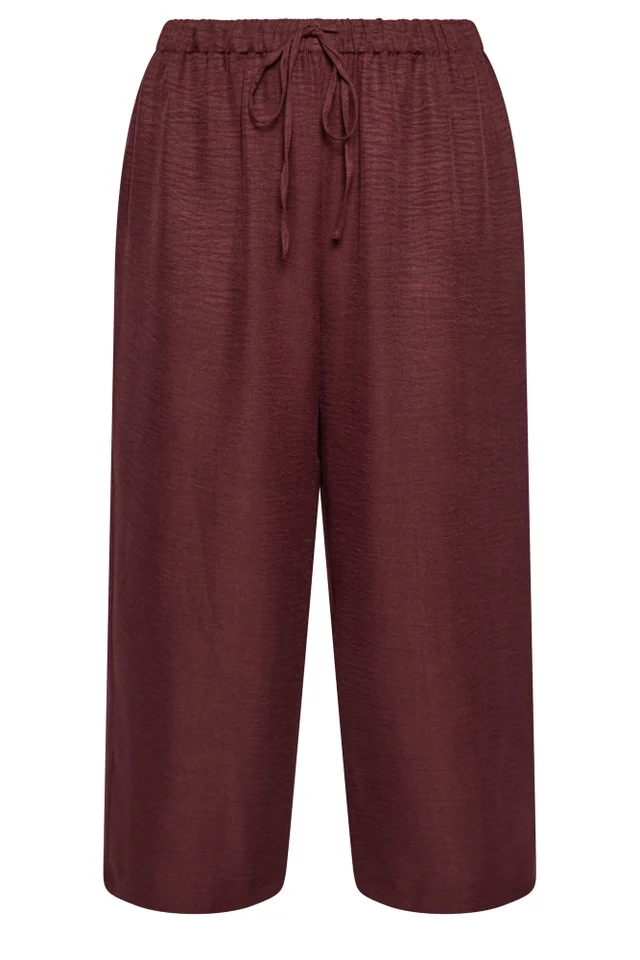 Yours Curve Wine Red Textured Wide Leg Trousers