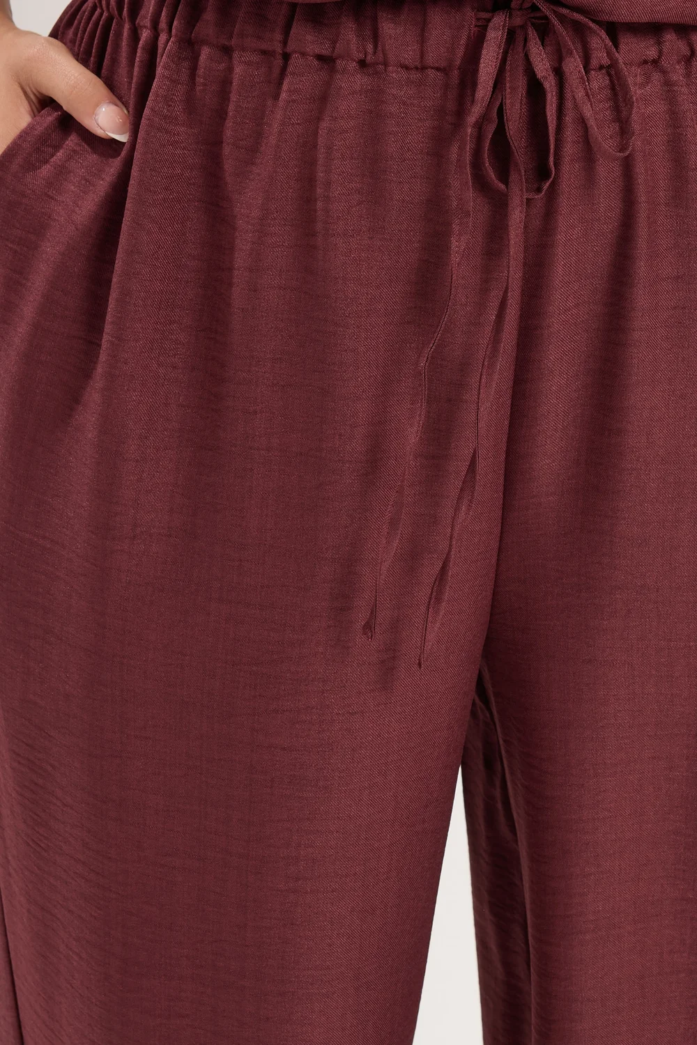 Yours Curve Wine Red Textured Wide Leg Trousers - 16 Image 5