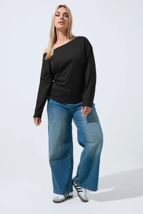 Yours Limited Curve Black Off Shoulder Long Sleeve Top - 22-24 Image 2
