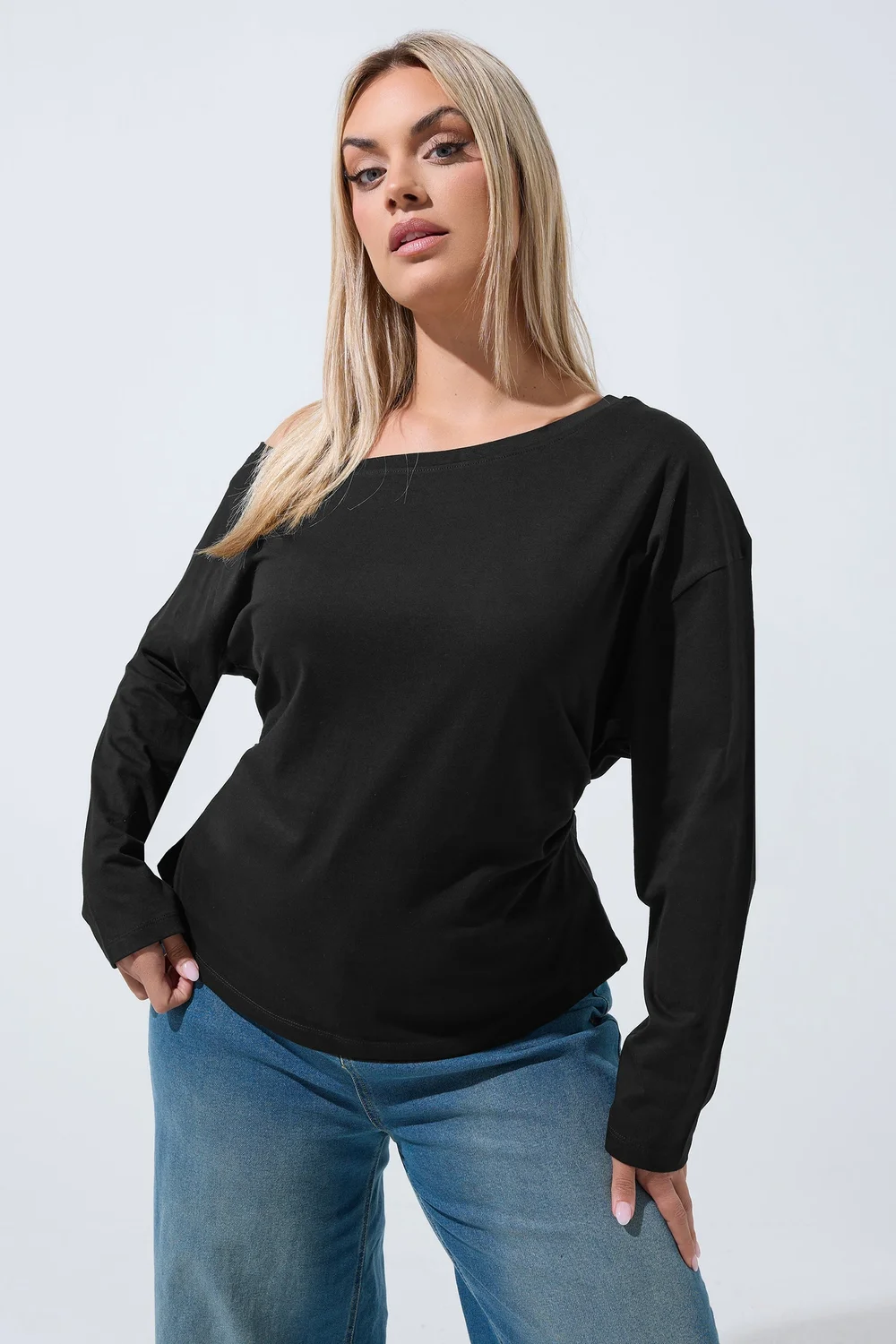 Yours Limited Curve Black Off Shoulder Long Sleeve Top - 22-24 Image 1
