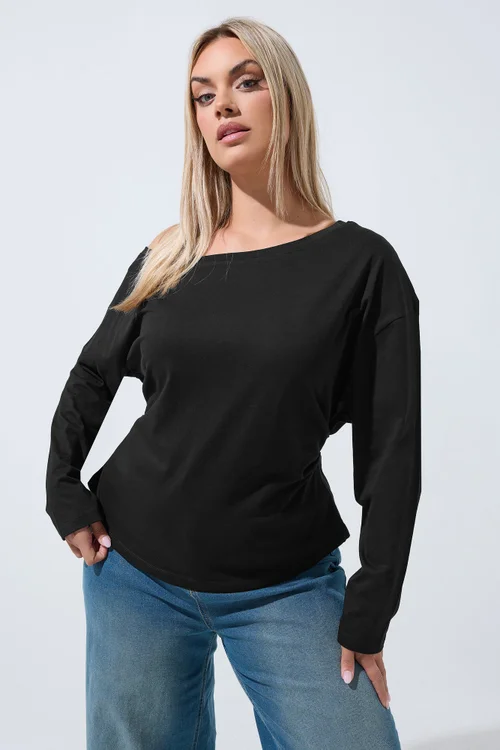 Yours Limited Curve Black Off Shoulder Long Sleeve Top - 22-24 Image 1