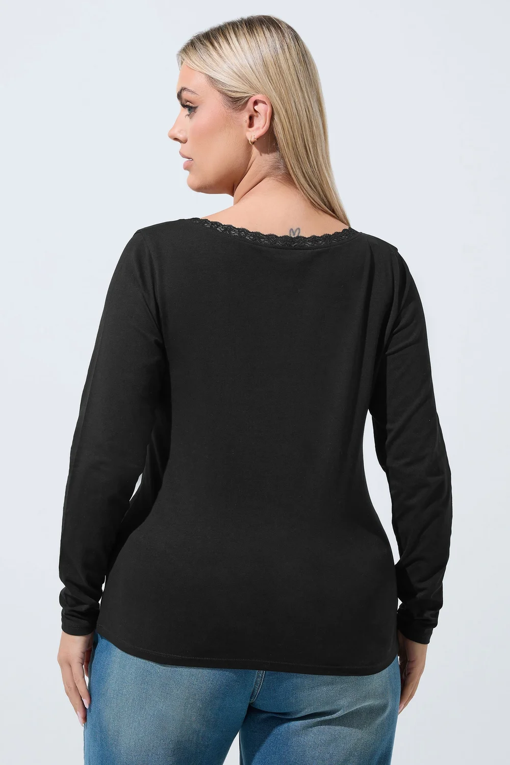 Yours Limited Curve Black Lace Trim Long Sleeve Top - 20 Image 4