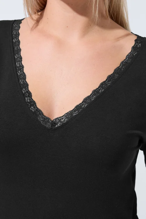 Yours Limited Curve Black Lace Trim Long Sleeve Top - 20 Image 5