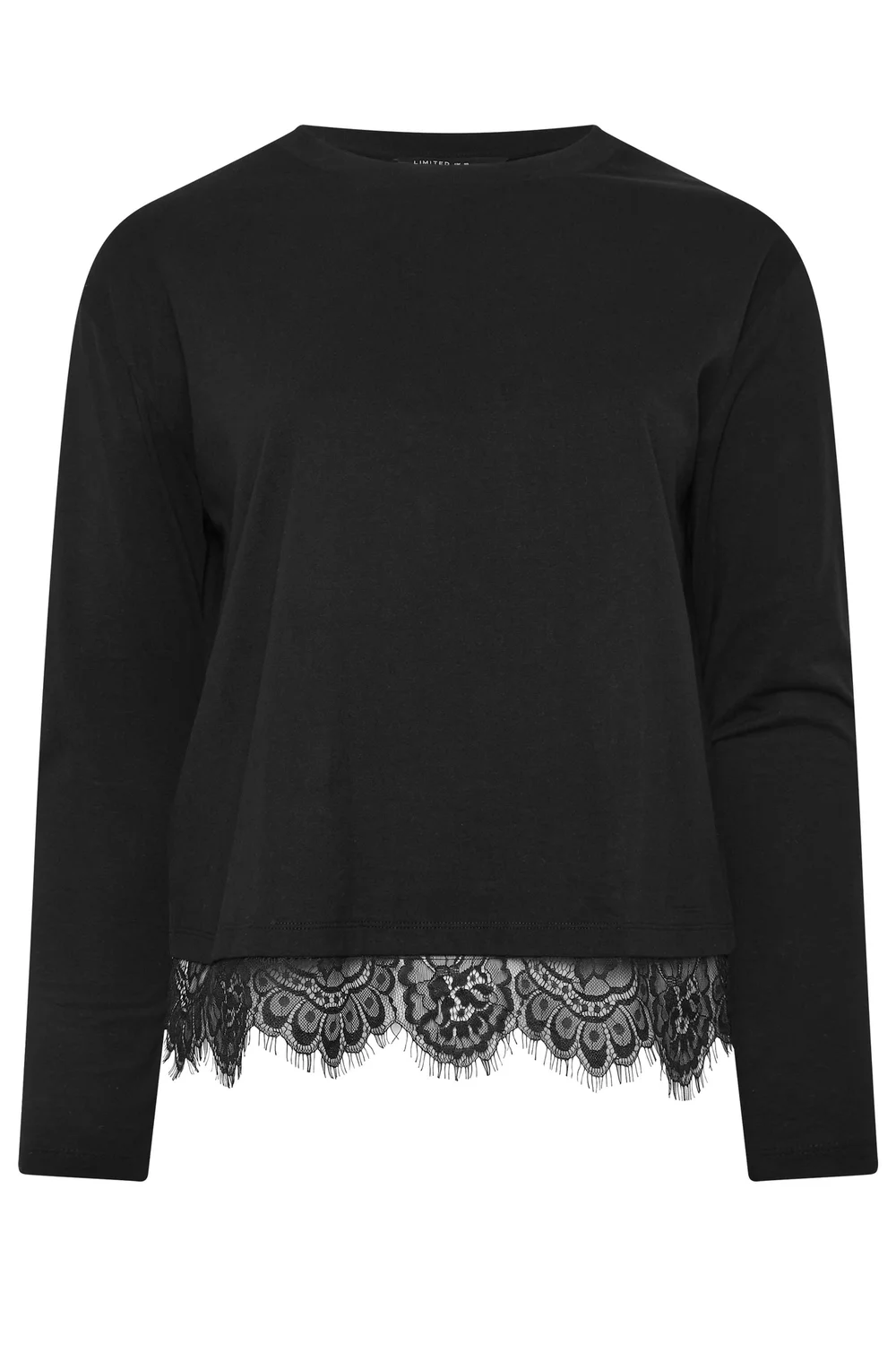 Yours Limited Curve Black Lace Hem Long Sleeve T-Shirt - 14 Image 2
