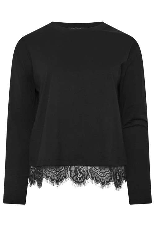 Yours Limited Curve Black Lace Hem Long Sleeve T-Shirt - 14 Image 2