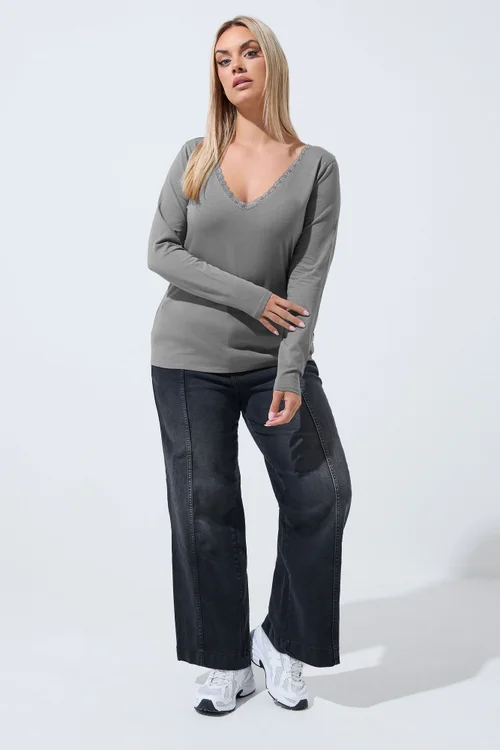 Yours Limited Curve Grey Lace Trim Top - 10 Image 2