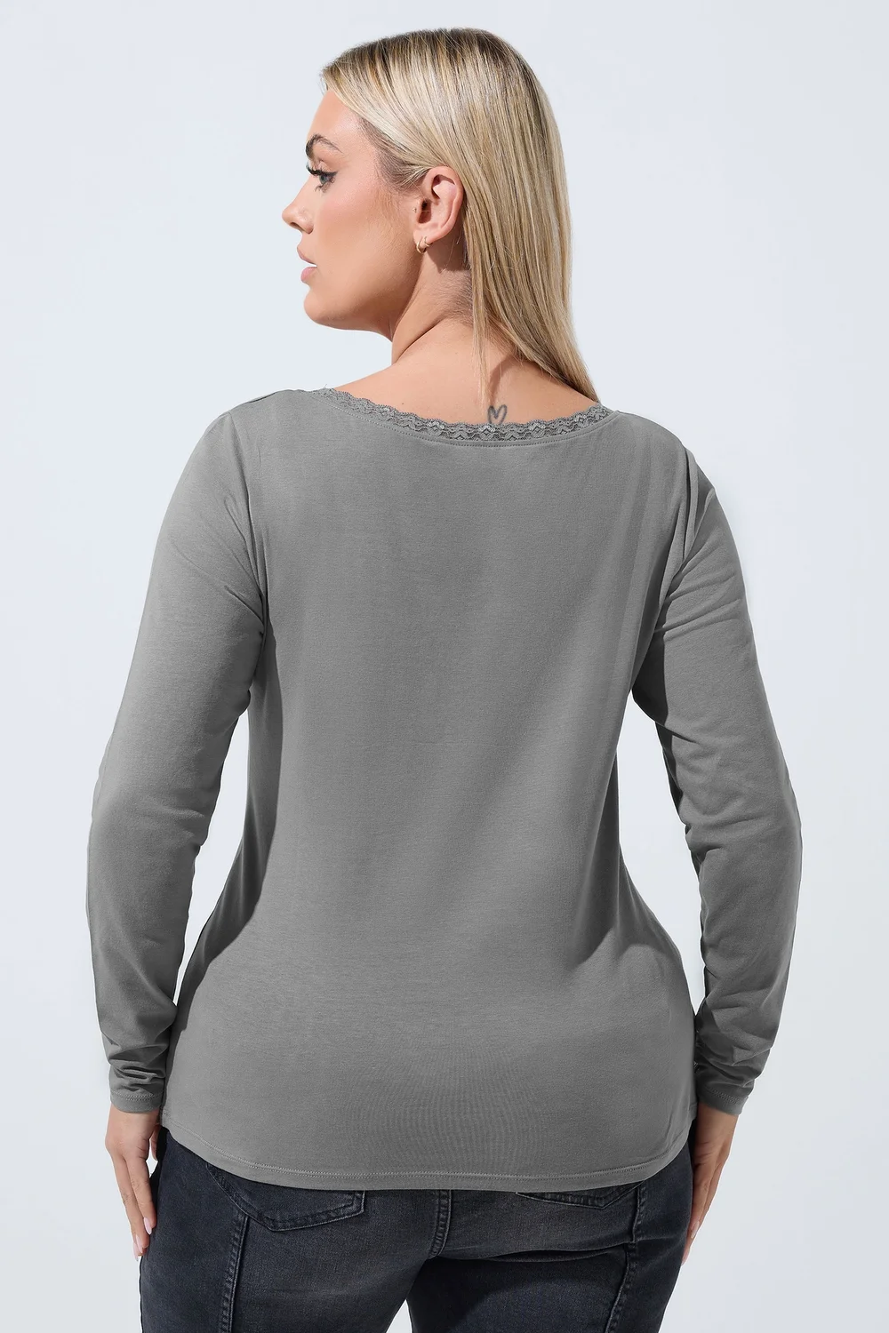 Yours Limited Curve Grey Lace Trim Top - 10 Image 3