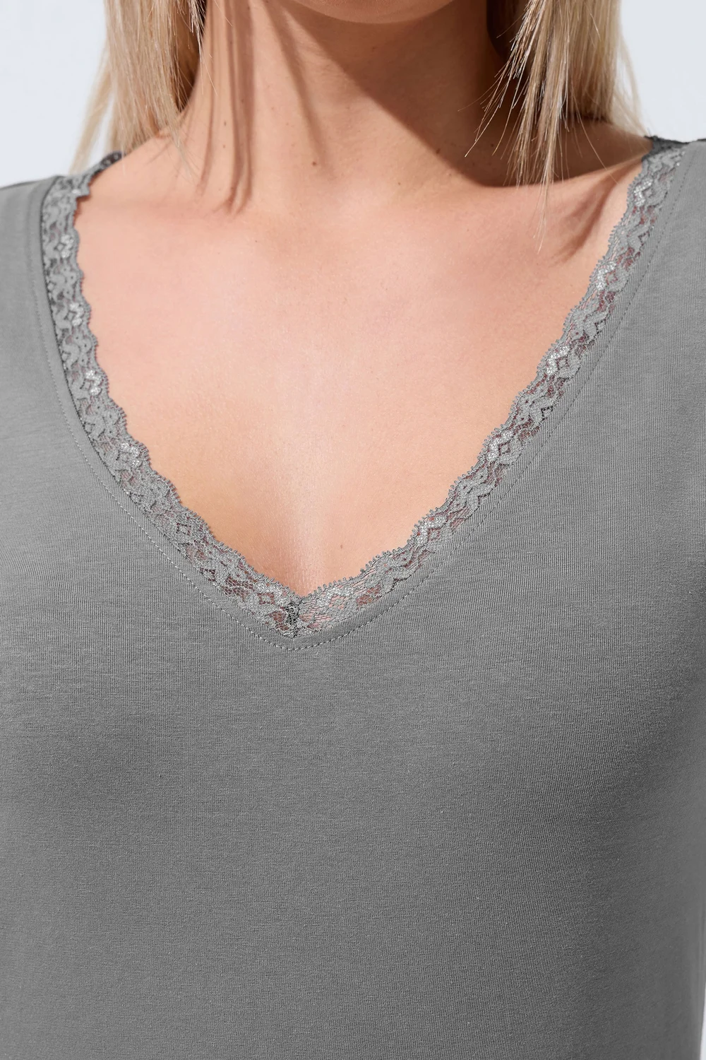 Yours Limited Curve Grey Lace Trim Top - 10 Image 4